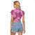 Hawaii Raglan Cropped T Shirt Magenta Polynesian Monstera Patterns - Polynesian Pride
