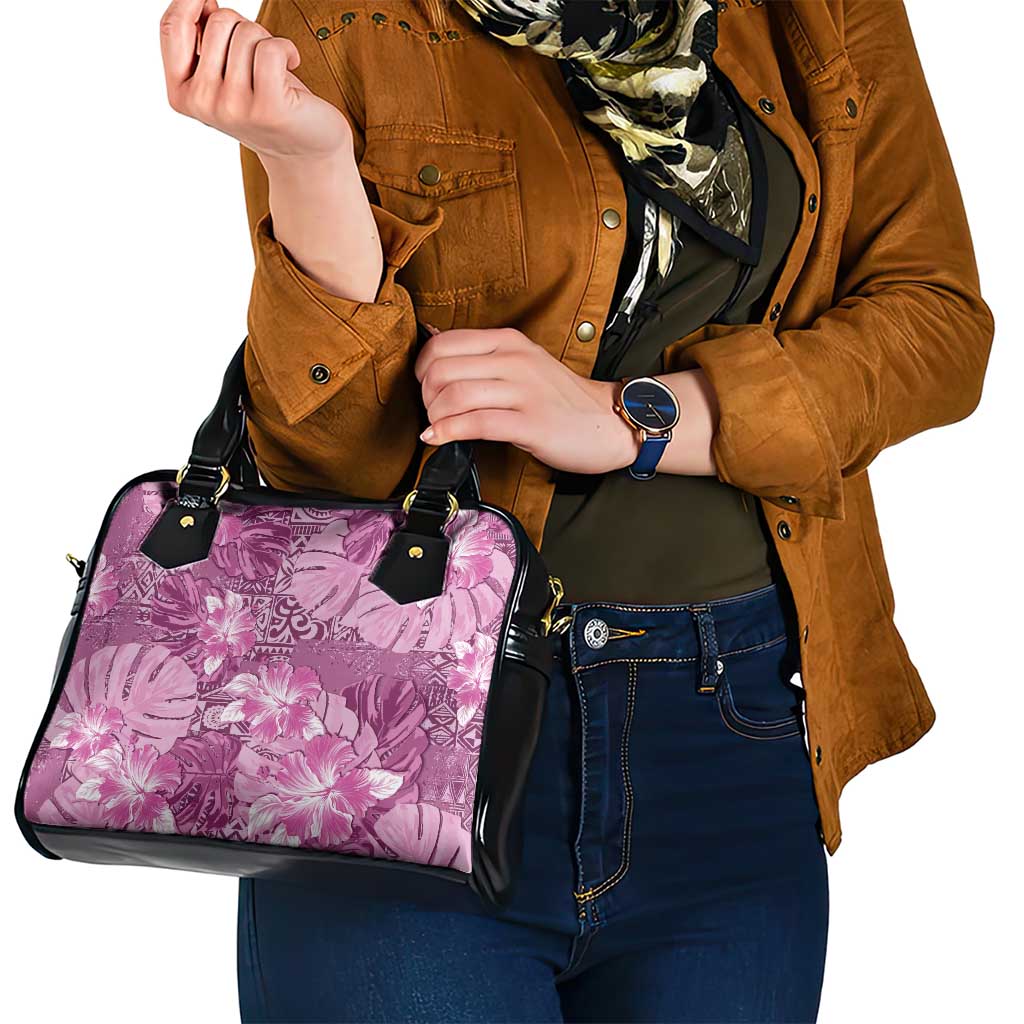 Hawaii Shoulder Handbag Magenta Polynesian Monstera Patterns - Polynesian Pride