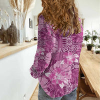 Hawaii Women Casual Shirt Magenta Polynesian Monstera Patterns - Polynesian Pride