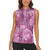 Hawaii Women Sleeveless Polo Shirt Magenta Polynesian Monstera Patterns - Polynesian Pride