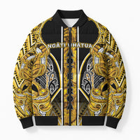 Aotearoa Ngati Whatua Bomber Puffer Jacket Maori Tribal Gold Paua Shell Pattern DT05 Unisex Yellow - Polynesian Pride