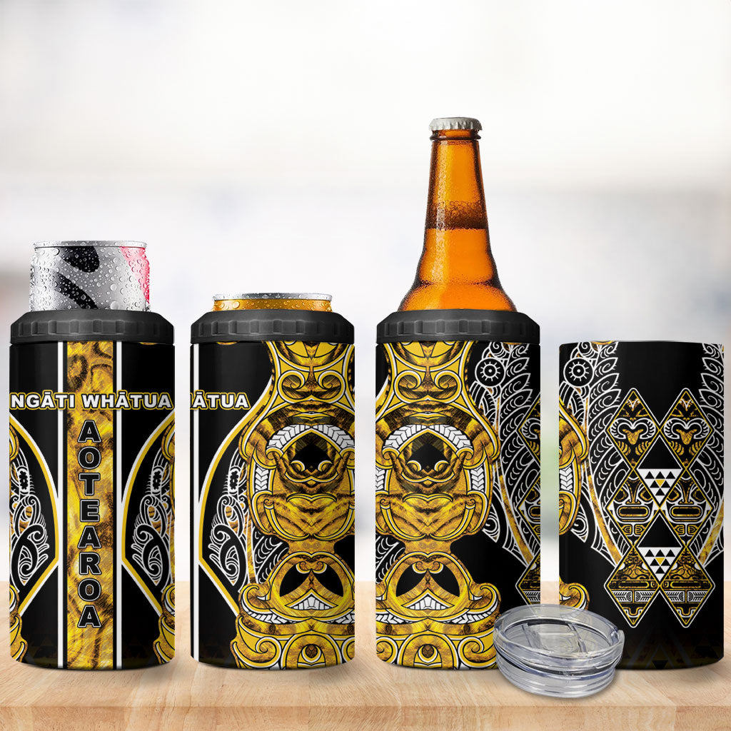 Aotearoa Ngati Whatua 4 in 1 Can Cooler Tumbler Maori Tribal Gold Paua Shell Pattern DT05 - Polynesian Pride