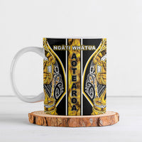 Aotearoa Ngati Whatua Ceramic Mug Maori Tribal Gold Paua Shell Pattern DT05 Yellow - Polynesian Pride