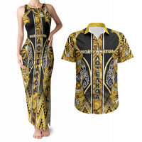 Aotearoa Ngati Whatua Couples Matching Tank Maxi Dress and Hawaiian Shirt Maori Tribal Gold Paua Shell Pattern DT05 Yellow - Polynesian Pride