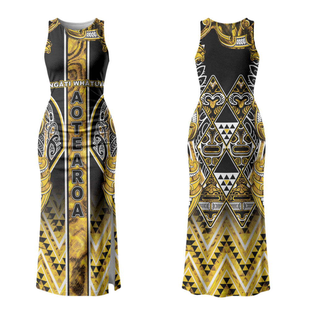 Aotearoa Ngati Whatua Couples Matching Tank Maxi Dress and Hawaiian Shirt Maori Tribal Gold Paua Shell Pattern DT05 - Polynesian Pride