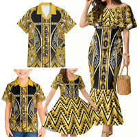 Aotearoa Ngati Whatua Family Matching Mermaid Dress and Hawaiian Shirt Maori Tribal Gold Paua Shell Pattern DT05 - Polynesian Pride