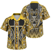Aotearoa Ngati Whatua Family Matching Off Shoulder Short Dress and Hawaiian Shirt Maori Tribal Gold Paua Shell Pattern DT05 Son's Shirt Yellow - Polynesian Pride