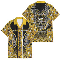 Aotearoa Ngati Whatua Family Matching Puletasi and Hawaiian Shirt Maori Tribal Gold Paua Shell Pattern DT05 Dad's Shirt - Short Sleeve Yellow - Polynesian Pride