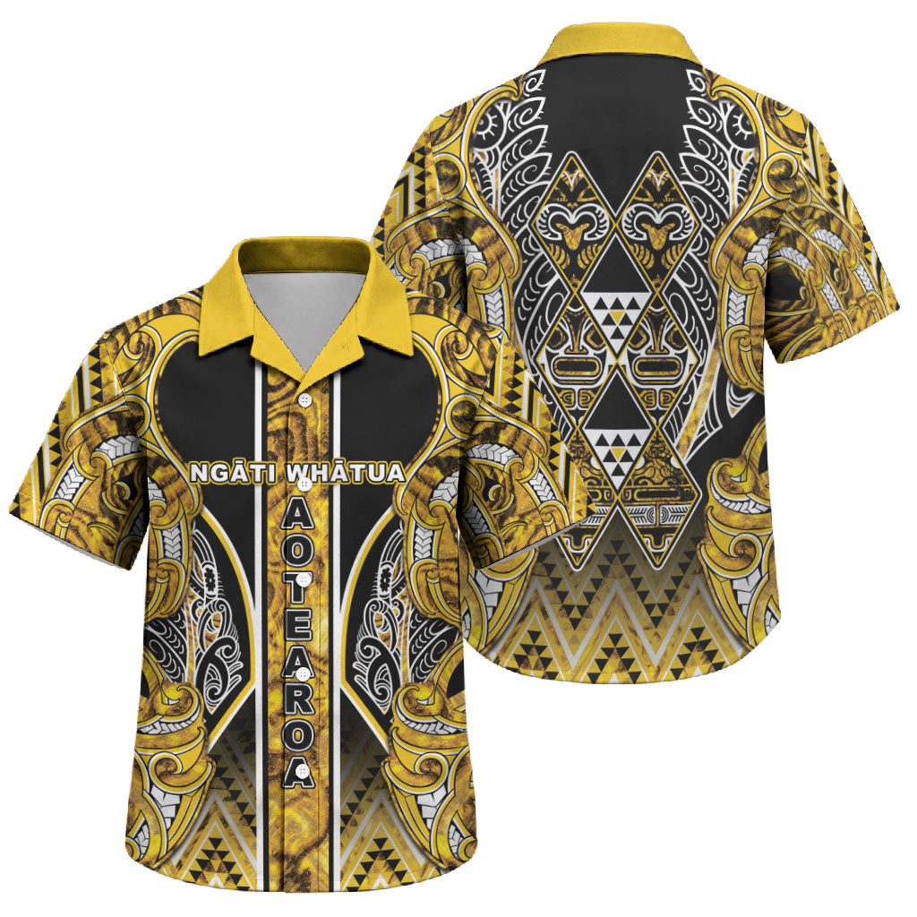 Aotearoa Ngati Whatua Family Matching Summer Maxi Dress and Hawaiian Shirt Maori Tribal Gold Paua Shell Pattern DT05 Son's Shirt Yellow - Polynesian Pride