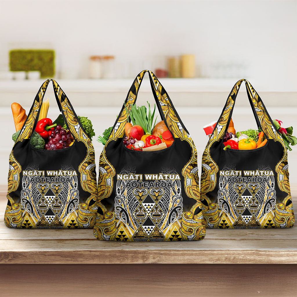 Aotearoa Ngati Whatua Grocery Bag Maori Tribal Gold Paua Shell Pattern DT05 3-pack One Size Yellow - Polynesian Pride