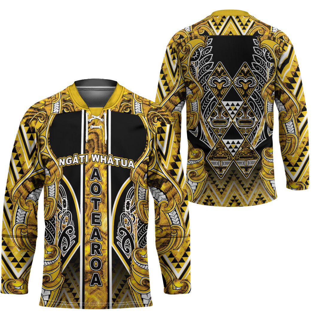 Aotearoa Ngati Whatua Hockey Jersey Maori Tribal Gold Paua Shell Pattern DT05 - Polynesian Pride