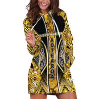 Aotearoa Ngati Whatua Hoodie Dress Maori Tribal Gold Paua Shell Pattern DT05 Yellow - Polynesian Pride