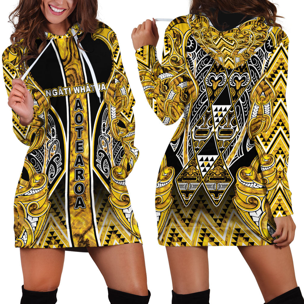 Aotearoa Ngati Whatua Hoodie Dress Maori Tribal Gold Paua Shell Pattern DT05 - Polynesian Pride