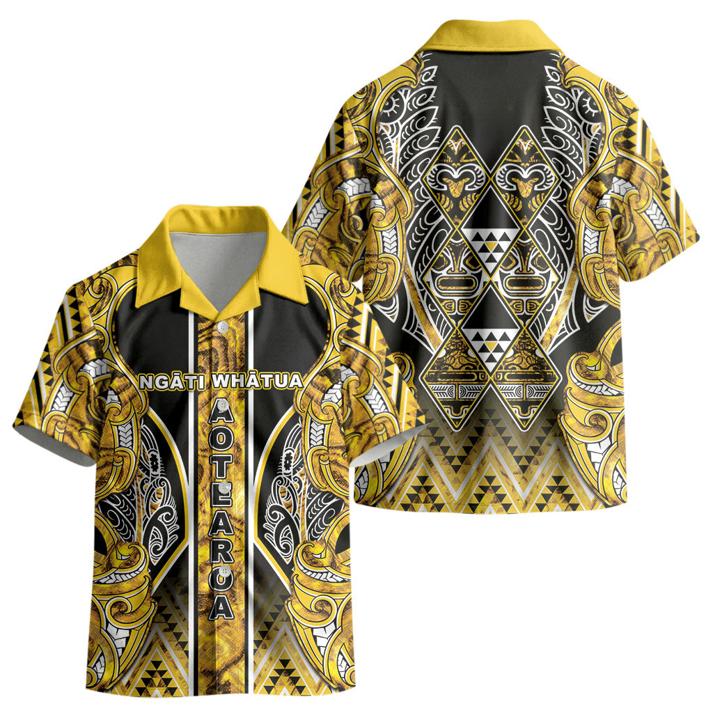 Aotearoa Ngati Whatua Kid Hawaiian Shirt Maori Tribal Gold Paua Shell Pattern DT05 - Polynesian Pride