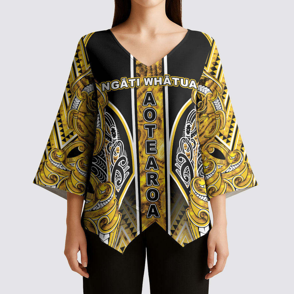 Aotearoa Ngati Whatua Kimono Sleeve Blouse Maori Tribal Gold Paua Shell Pattern DT05 - Polynesian Pride