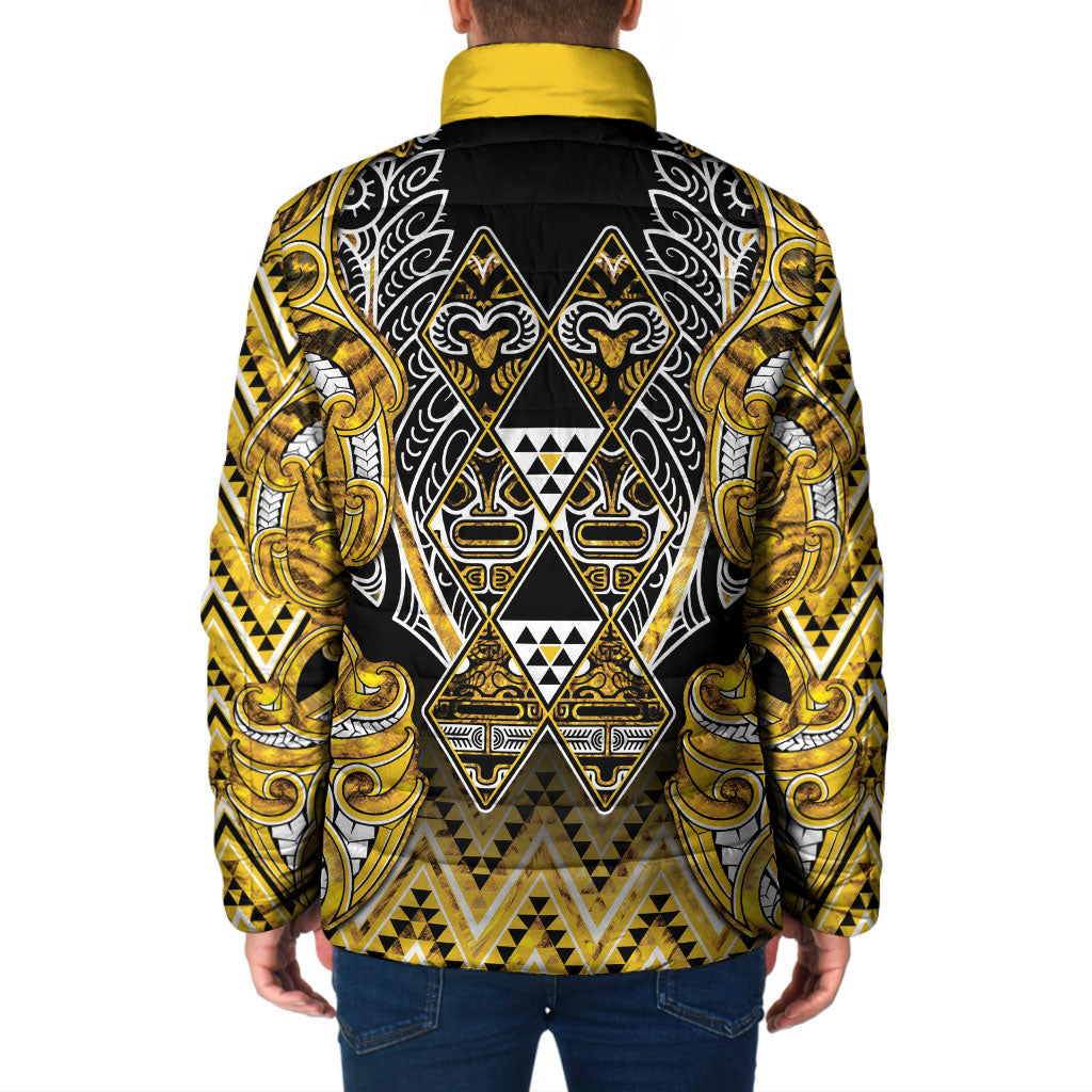 Aotearoa Ngati Whatua Padded Jacket Maori Tribal Gold Paua Shell Pattern DT05 - Polynesian Pride