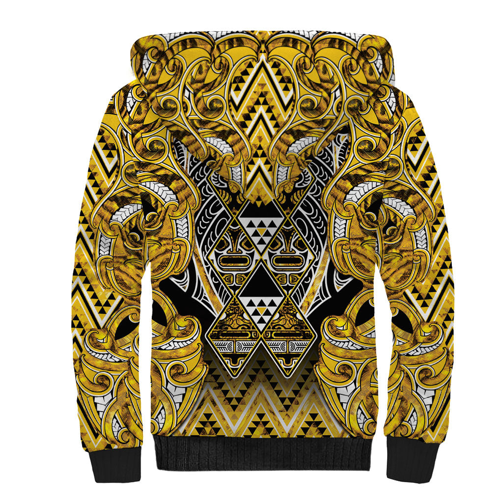 Aotearoa Ngati Whatua Sherpa Hoodie Maori Tribal Gold Paua Shell Pattern DT05 - Polynesian Pride