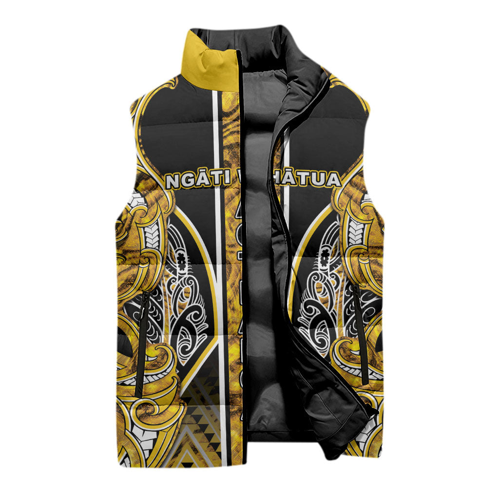 Aotearoa Ngati Whatua Sleeveless Puffer Jacket Maori Tribal Gold Paua Shell Pattern DT05 - Polynesian Pride