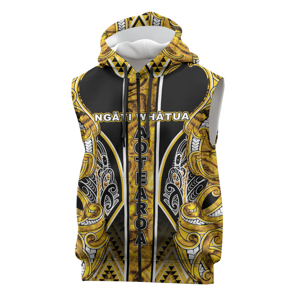 Aotearoa Ngati Whatua Sleeveless Zip Hoodie Maori Tribal Gold Paua Shell Pattern DT05 Yellow - Polynesian Pride