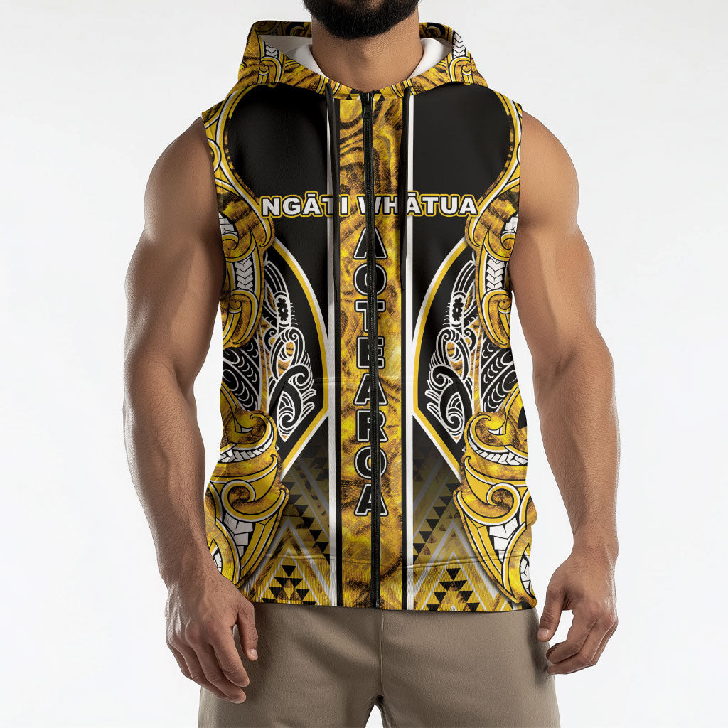 Aotearoa Ngati Whatua Sleeveless Zip Hoodie Maori Tribal Gold Paua Shell Pattern DT05 - Polynesian Pride