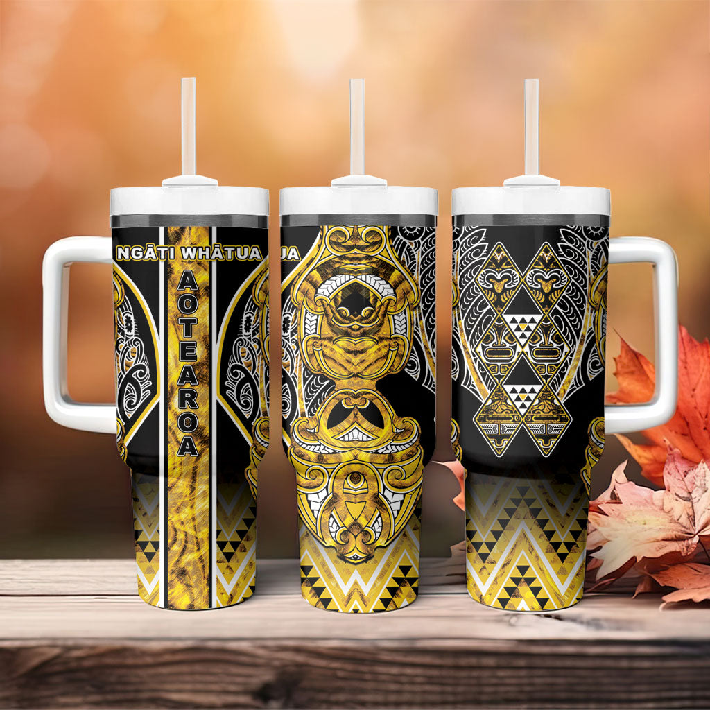 Aotearoa Ngati Whatua Tumbler With Handle Maori Tribal Gold Paua Shell Pattern DT05 - Polynesian Pride