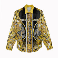 Aotearoa Ngati Whatua Women Casual Shirt Maori Tribal Gold Paua Shell Pattern DT05 - Polynesian Pride