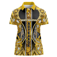 Aotearoa Ngati Whatua Women Polo Shirt Maori Tribal Gold Paua Shell Pattern DT05 Female Yellow - Polynesian Pride