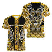 Aotearoa Ngati Whatua Women V-Neck T-Shirt Maori Tribal Gold Paua Shell Pattern DT05 - Polynesian Pride