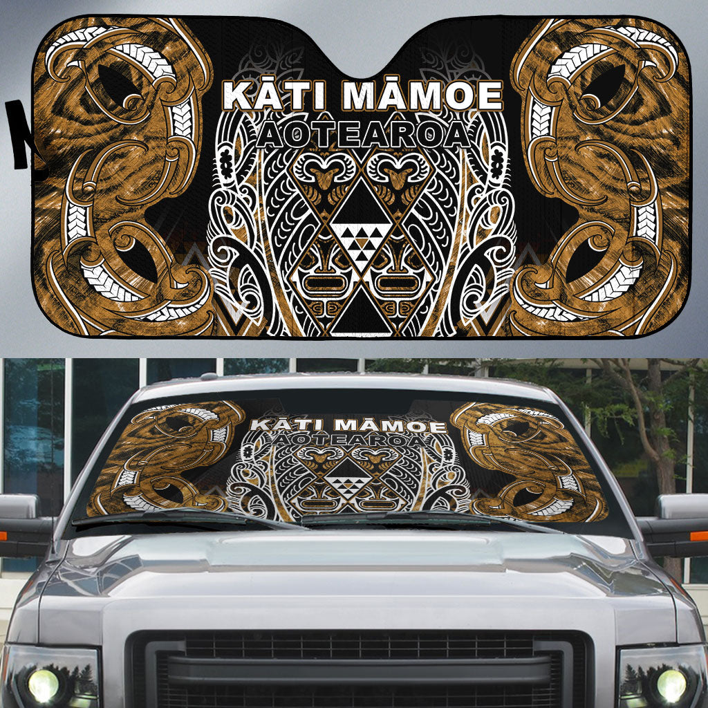 Aotearoa Kati Mamoe Auto Sun Shade Maori Brown Tribal Paua Shell Pattern DT05 Brown - Polynesian Pride