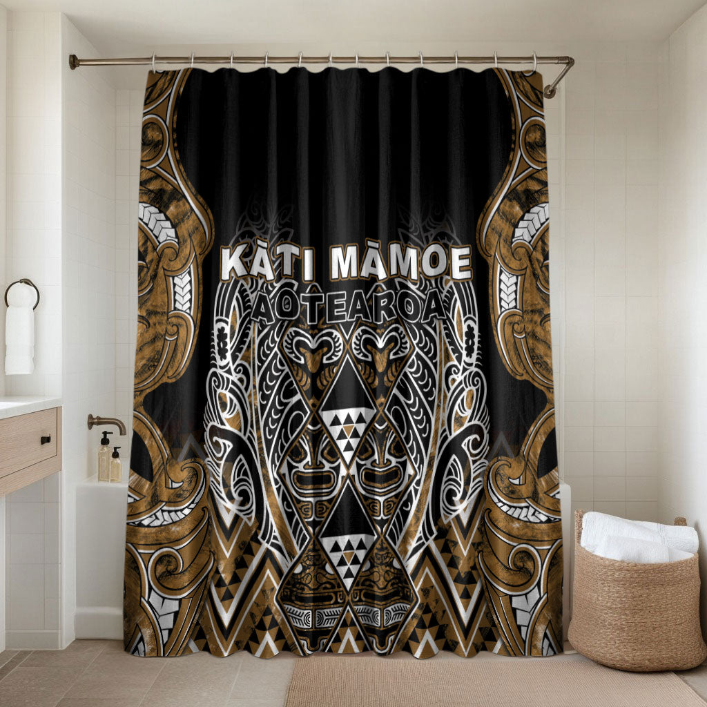 Aotearoa Kati Mamoe Bathroom Set Maori Brown Tribal Paua Shell Pattern DT05 Shower Curtain Only Brown - Polynesian Pride