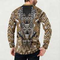 Aotearoa Kati Mamoe Button Sweatshirt Maori Brown Tribal Paua Shell Pattern DT05 - Polynesian Pride