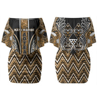 Aotearoa Kati Mamoe Family Matching Off Shoulder Short Dress and Hawaiian Shirt Maori Brown Tribal Paua Shell Pattern DT05 Mom's Dress Brown - Polynesian Pride
