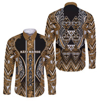 Aotearoa Kati Mamoe Family Matching Off Shoulder Short Dress and Hawaiian Shirt Maori Brown Tribal Paua Shell Pattern DT05 Dad's Shirt - Long Sleeve Brown - Polynesian Pride