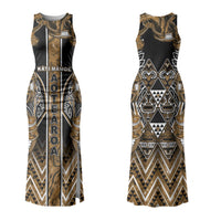 Aotearoa Kati Mamoe Family Matching Tank Maxi Dress and Hawaiian Shirt Maori Brown Tribal Paua Shell Pattern DT05 Mom's Dress Brown - Polynesian Pride