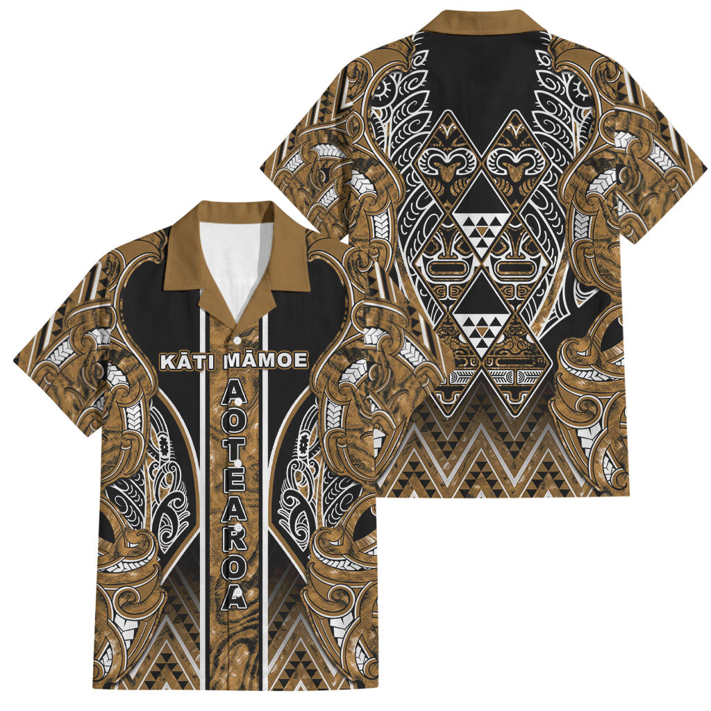Aotearoa Kati Mamoe Family Matching Tank Maxi Dress and Hawaiian Shirt Maori Brown Tribal Paua Shell Pattern DT05 Dad's Shirt - Short Sleeve Brown - Polynesian Pride
