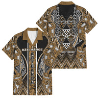 Aotearoa Kati Mamoe Family Matching Tank Maxi Dress and Hawaiian Shirt Maori Brown Tribal Paua Shell Pattern DT05 Dad's Shirt - Short Sleeve Brown - Polynesian Pride