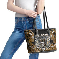 Aotearoa Kati Mamoe Leather Tote Bag Maori Brown Tribal Paua Shell Pattern DT05 - Polynesian Pride