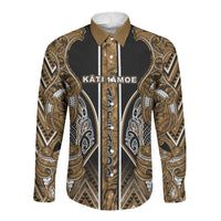 Aotearoa Kati Mamoe Long Sleeve Button Shirt Maori Brown Tribal Paua Shell Pattern DT05 Unisex Brown - Polynesian Pride