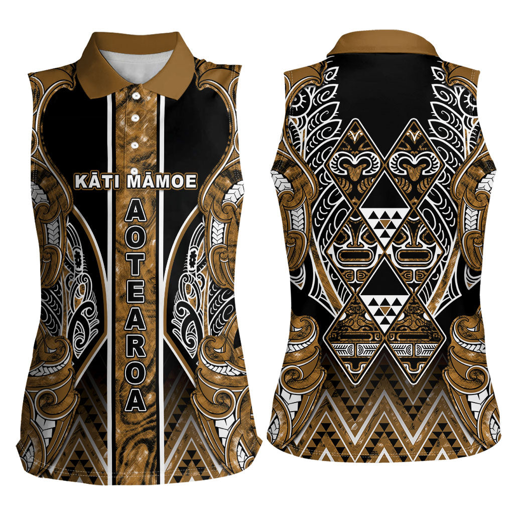 Aotearoa Kati Mamoe Women Sleeveless Polo Shirt Maori Brown Tribal Paua Shell Pattern DT05 - Polynesian Pride