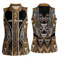 Aotearoa Kati Mamoe Women Sleeveless Polo Shirt Maori Brown Tribal Paua Shell Pattern DT05 - Polynesian Pride