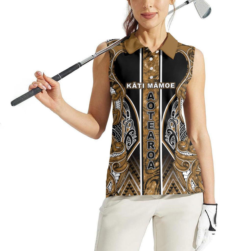 Aotearoa Kati Mamoe Women Sleeveless Polo Shirt Maori Brown Tribal Paua Shell Pattern DT05 - Polynesian Pride