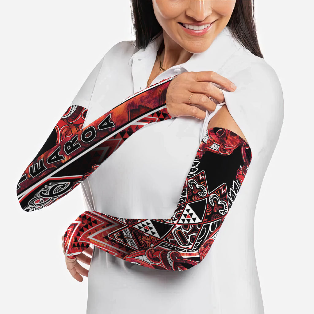 Aotearoa Ngapuhi Arm Sleeves Maori Red Tribal Paua Shell Pattern DT05 - Polynesian Pride