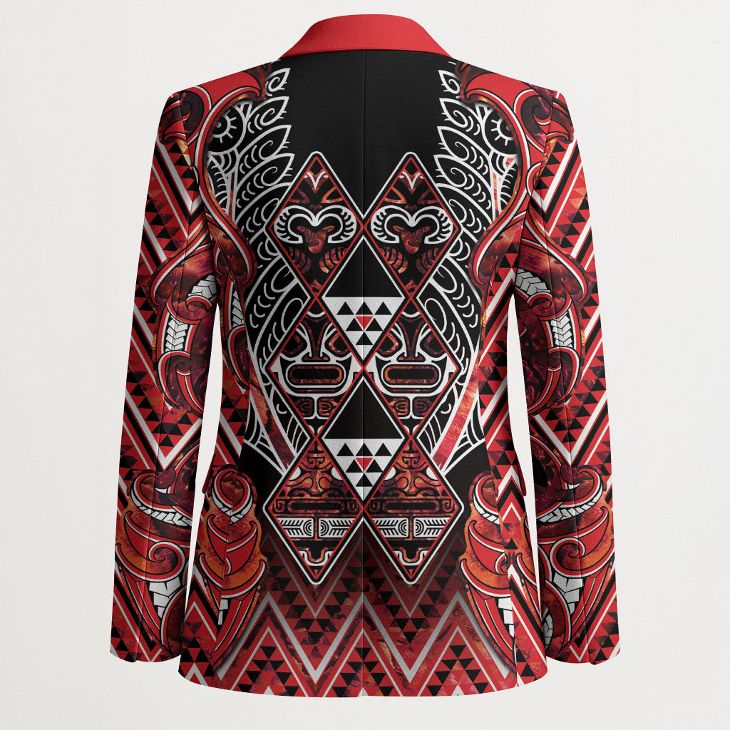 Aotearoa Ngapuhi Blazer Maori Red Tribal Paua Shell Pattern DT05 - Polynesian Pride