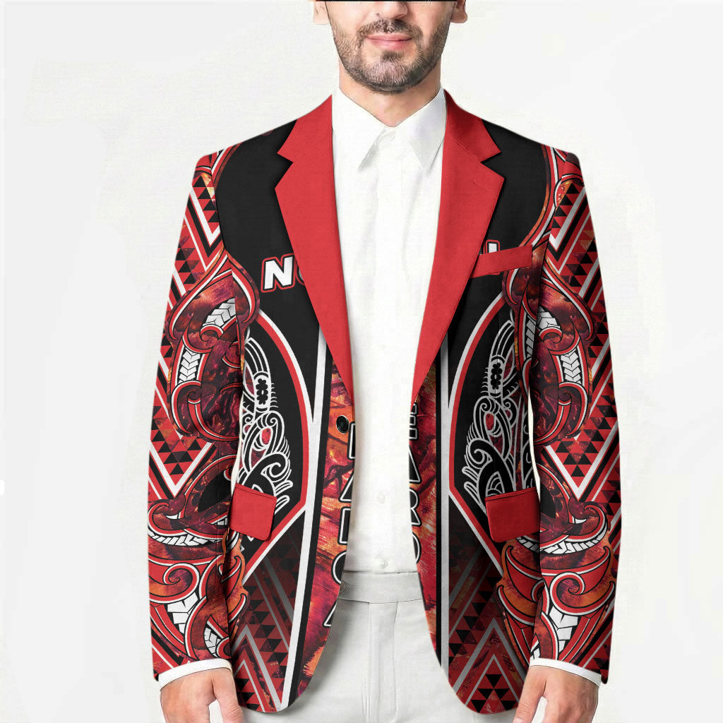 Aotearoa Ngapuhi Blazer Maori Red Tribal Paua Shell Pattern DT05 - Polynesian Pride