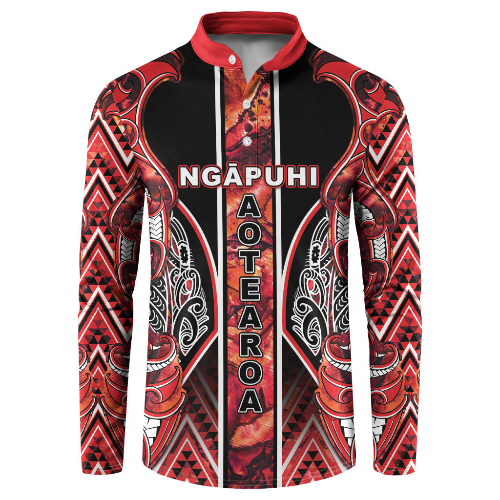 Aotearoa Ngapuhi Button Sweatshirt Maori Red Tribal Paua Shell Pattern DT05 Red - Polynesian Pride