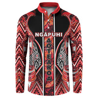 Aotearoa Ngapuhi Button Sweatshirt Maori Red Tribal Paua Shell Pattern DT05 Red - Polynesian Pride