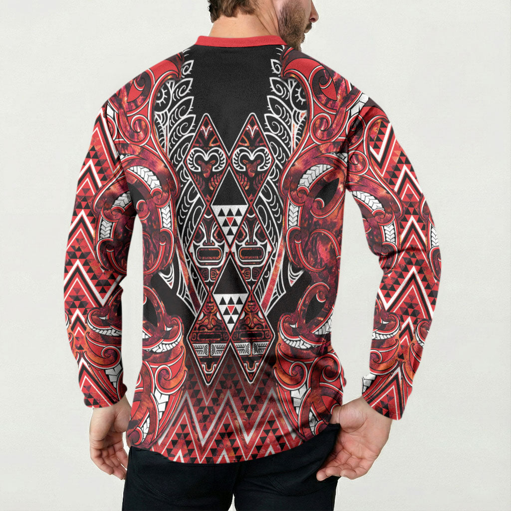 Aotearoa Ngapuhi Button Sweatshirt Maori Red Tribal Paua Shell Pattern DT05 - Polynesian Pride