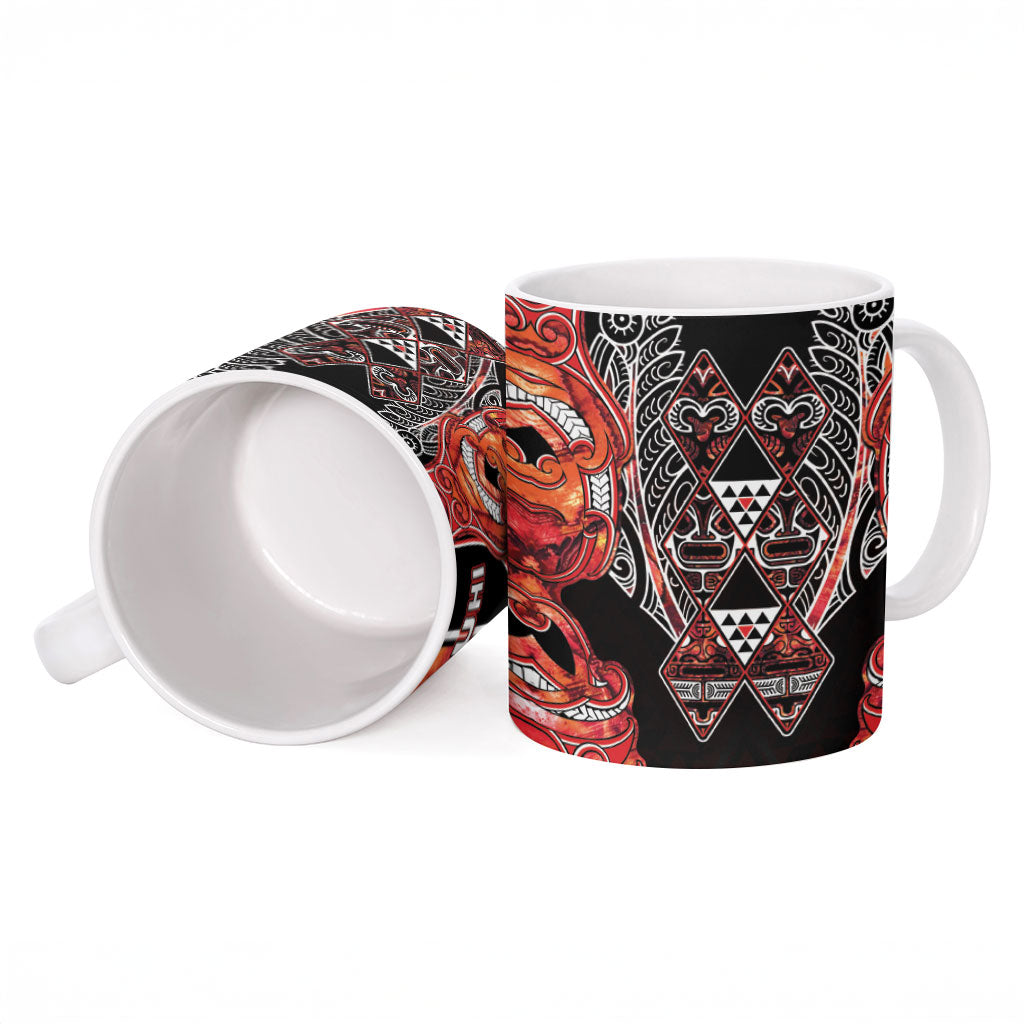 Aotearoa Ngapuhi Ceramic Mug Maori Red Tribal Paua Shell Pattern DT05 - Polynesian Pride