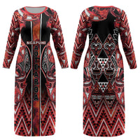 Aotearoa Ngapuhi Couples Matching Long Sleeve Bodycon Dress and Hawaiian Shirt Maori Red Tribal Paua Shell Pattern DT05 - Polynesian Pride
