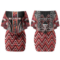 Aotearoa Ngapuhi Couples Matching Off Shoulder Short Dress and Hawaiian Shirt Maori Red Tribal Paua Shell Pattern DT05 - Polynesian Pride